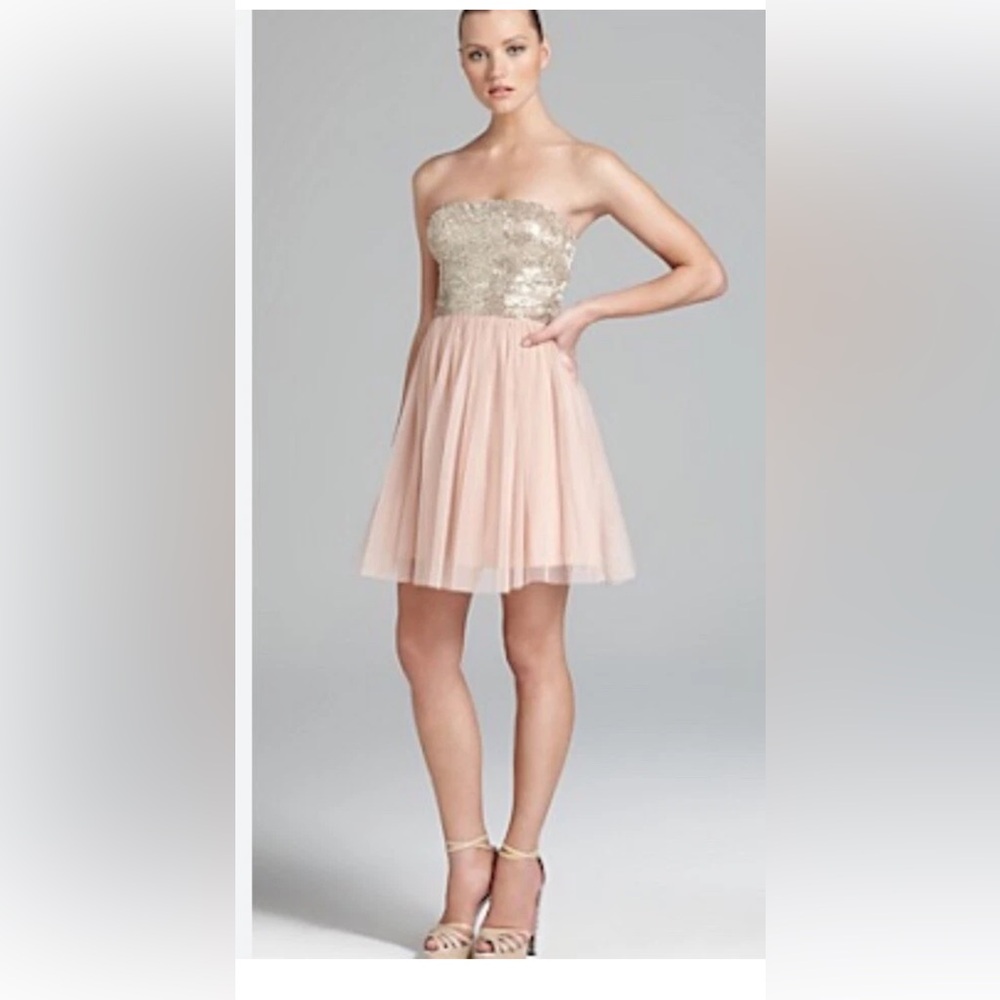 Aidan Mattox silver and pink beaded strapless dress size 4 women’s